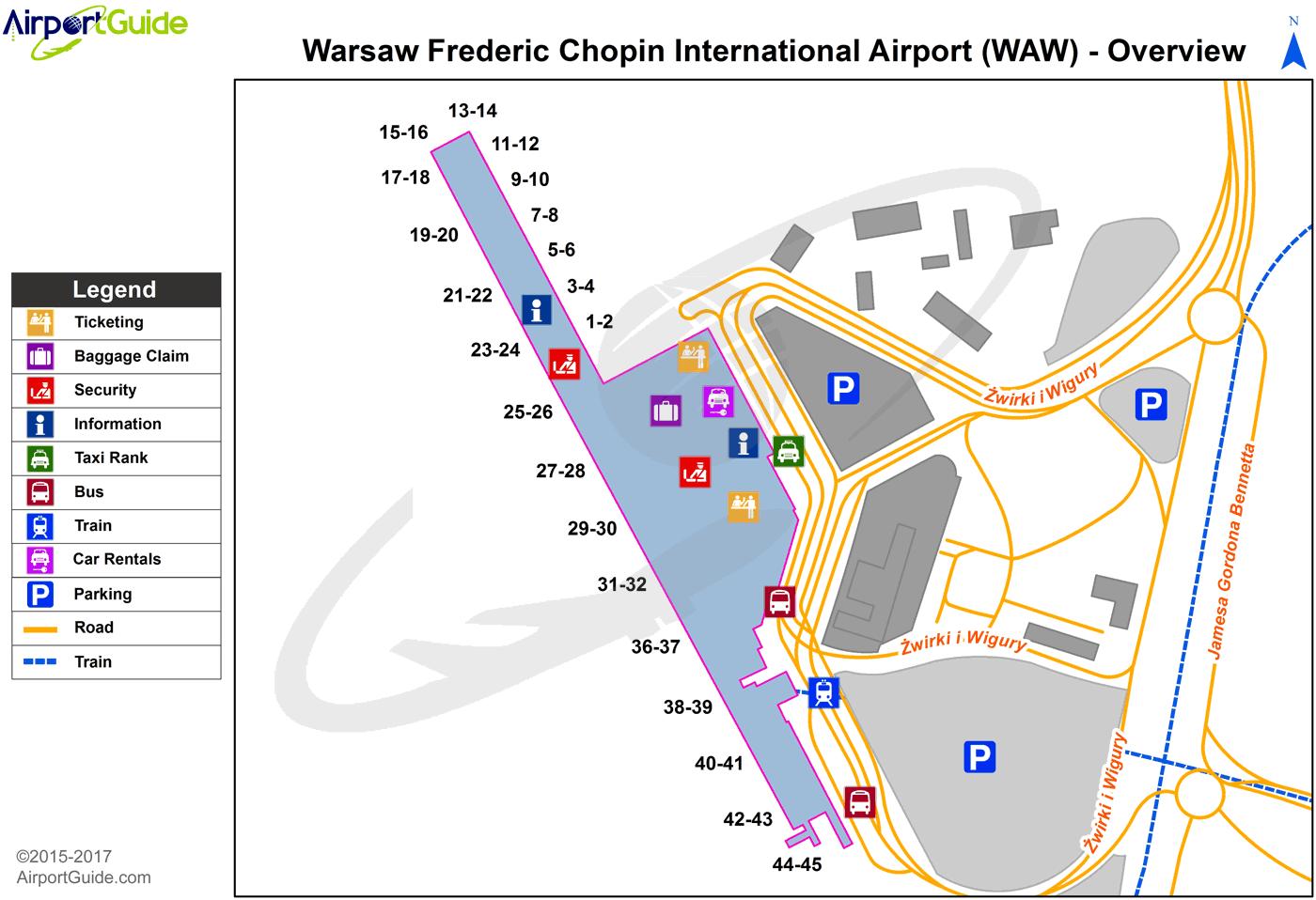 Varsovan lentokenttä terminaali kartta - Varsova terminaali kartta (Masovia  - Puola)