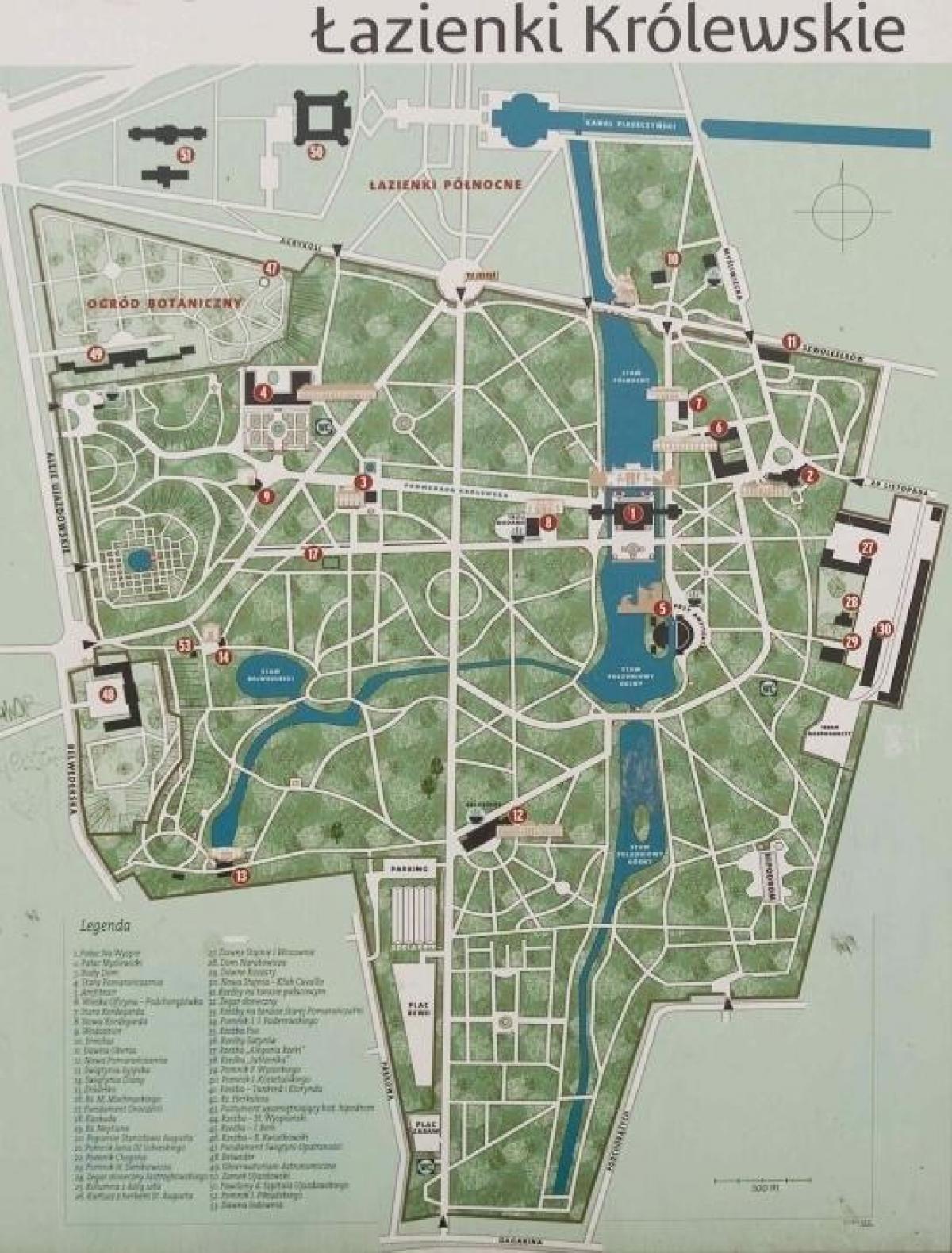 lazienki-puisto Varsovan kartta