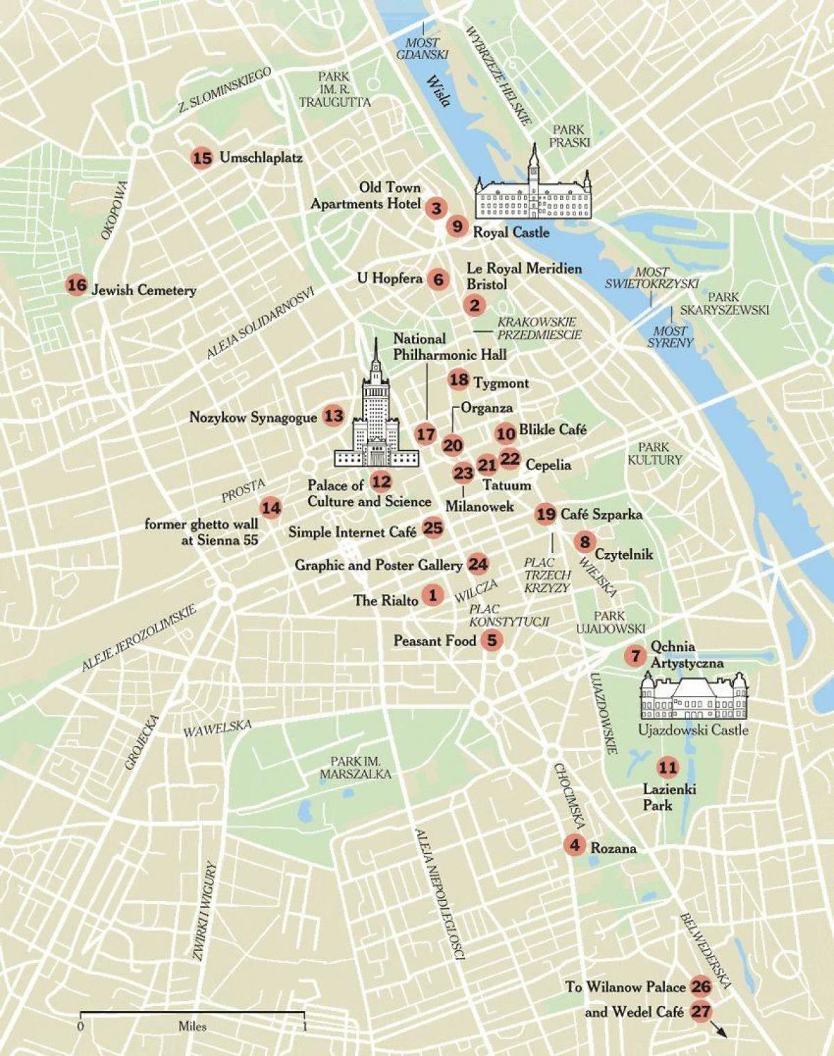 kartta Varsovan nähtävyydet